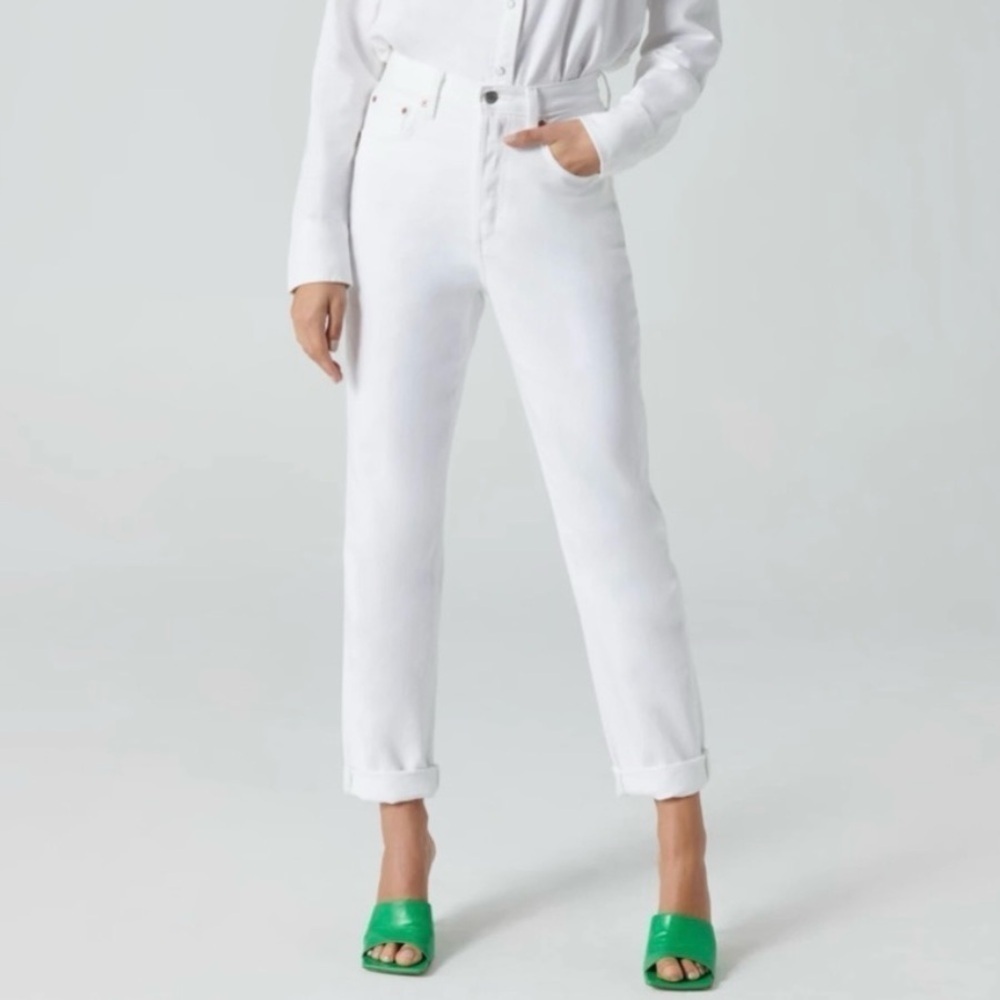 Aritzia Denim Forum The BF Boyfried High Rise Loose Jeans White Denim Sz 31